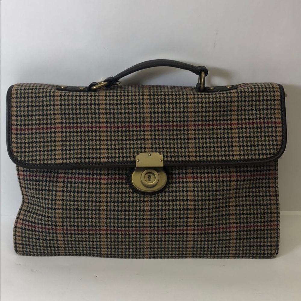 Fossil Plaid Brifcase Khaki Loptop Case New